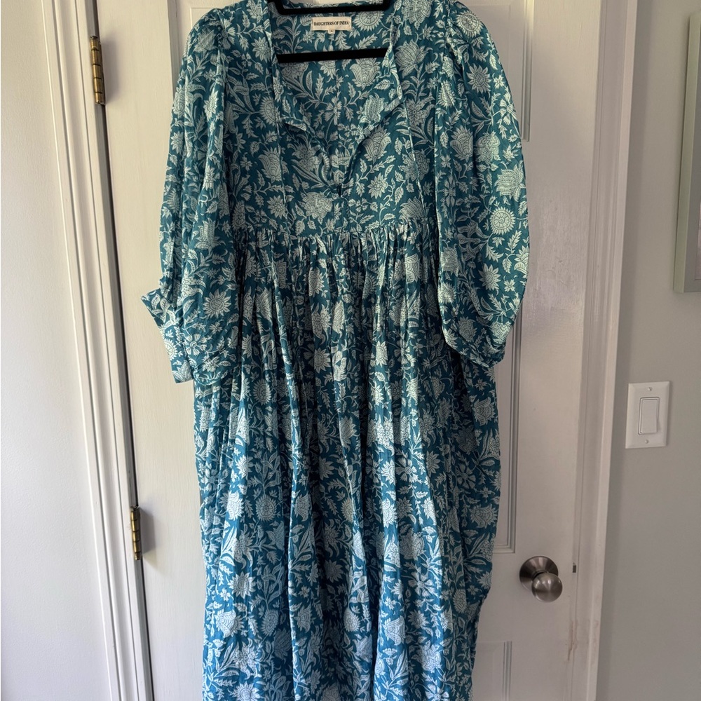 Daughters of India Teal and White Floral Dress